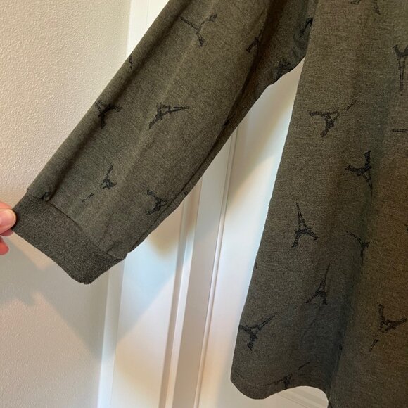 Pleione Women’s XL Army Green Eiffel Tower Print Long Sleeve Crewneck Pullover S - Picture 5 of 9